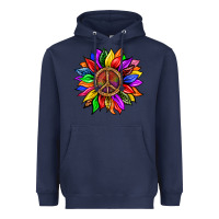 Navy Pride LGBTQ+ Sunflower With Peace Heavyweight Hoodie - BundleAndBundleShop