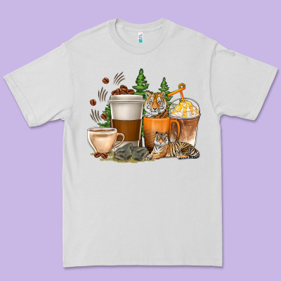 Premium Tee coffee cups tiger with coffee beans