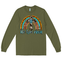 Army Green he has risen rainbow Long Sleeve Tee - AdoDesignShop