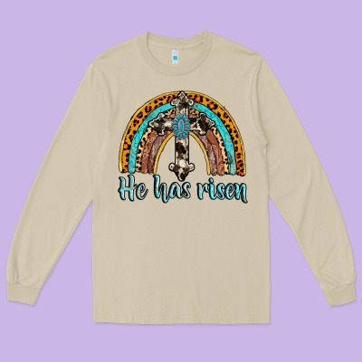 He Has Risen Rainbow Long Sleeve Tee Designed By Adodesignshop