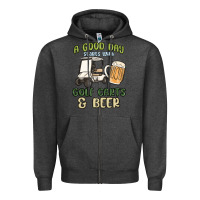 Charcoal Heather a god day starts with golf carts and beer Zipper Hoodie - MaliasSmallBusiness