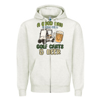 Oatmeal Heather a god day starts with golf carts and beer Zipper Hoodie - MaliasSmallBusiness