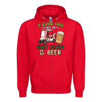 Red a god day starts with golf carts and beer Zipper Hoodie - MaliasSmallBusiness