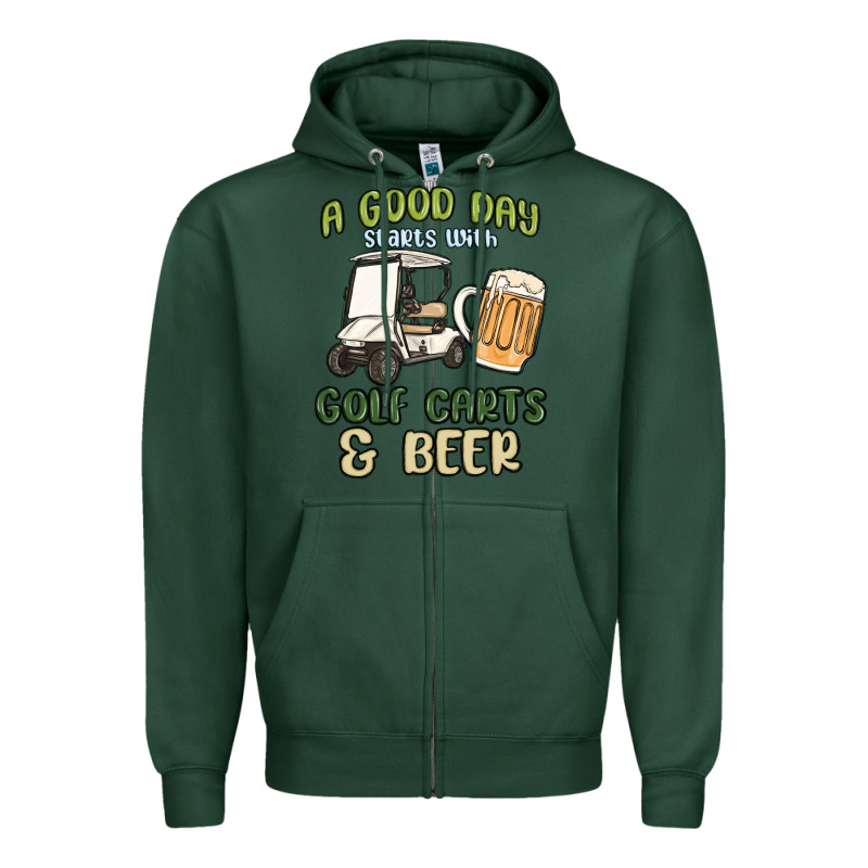 A God Day Starts With Golf Carts And Beer Zipper Hoodie by MaliasSmallBusiness | Teevron