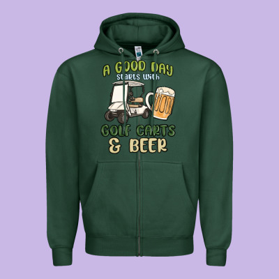 A God Day Starts With Golf Carts And Beer Zipper Hoodie Designed By Maliassmallbusiness