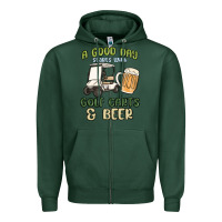 Sports Green a god day starts with golf carts and beer Zipper Hoodie - MaliasSmallBusiness
