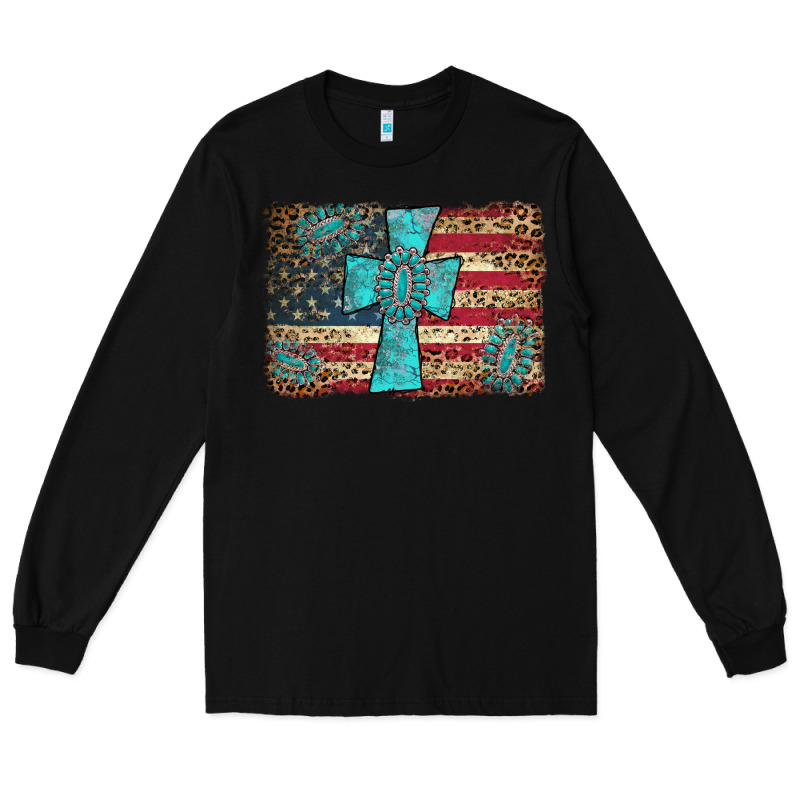 Flag And Turquoise Cross Long Sleeve Tee by AdoDesignShop | Teevron
