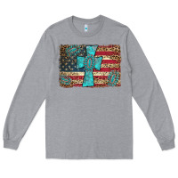 Heather Grey flag and turquoise cross Long Sleeve Tee - AdoDesignShop
