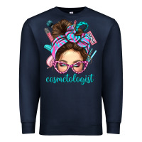 Navy Messy Bun Cosmetologist Bbs Premium Sweatshirt - BundleAndBundleShop