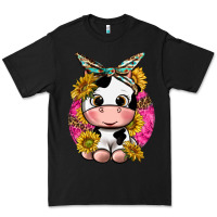 Black cut cow with sunflower and leopard  pink Premium Tee - texasbilliewilder