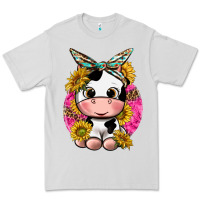 Dove Grey cut cow with sunflower and leopard  pink Premium Tee - texasbilliewilder