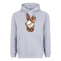 Heather Grey Baseball Easter Bunny Heavyweight Hoodie - BundleAndBundleShop