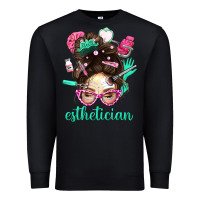 Black Esthetician Messy Bun With Pink Leopard Glasses Bbs Premium Sweatshirt - BundleAndBundleShop