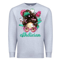 Heather Grey Esthetician Messy Bun With Pink Leopard Glasses Bbs Premium Sweatshirt - BundleAndBundleShop