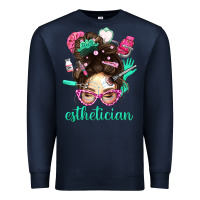 Navy Esthetician Messy Bun With Pink Leopard Glasses Bbs Premium Sweatshirt - BundleAndBundleShop