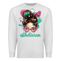 Oatmeal Heather Esthetician Messy Bun With Pink Leopard Glasses Bbs Premium Sweatshirt - BundleAndBundleShop