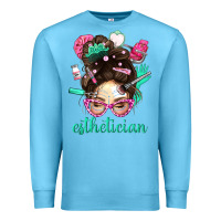 Ocean Blue Esthetician Messy Bun With Pink Leopard Glasses Bbs Premium Sweatshirt - BundleAndBundleShop