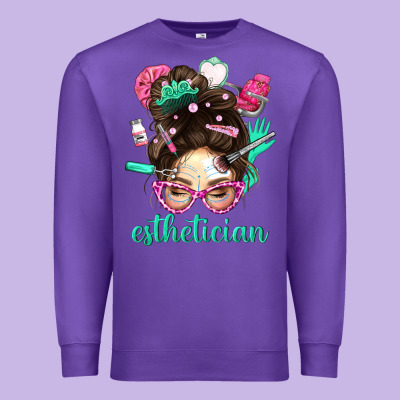 Esthetician Messy Bun With Pink Leopard Glasses Bbs Premium Sweatshirt Designed By Bundleandbundleshop