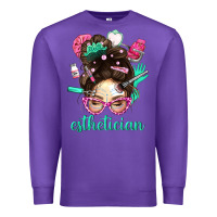 Purple Esthetician Messy Bun With Pink Leopard Glasses Bbs Premium Sweatshirt - BundleAndBundleShop