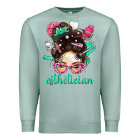 Seafoam Esthetician Messy Bun With Pink Leopard Glasses Bbs Premium Sweatshirt - BundleAndBundleShop