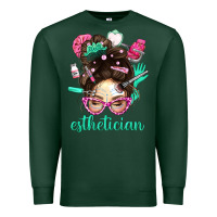 Sports Green Esthetician Messy Bun With Pink Leopard Glasses Bbs Premium Sweatshirt - BundleAndBundleShop