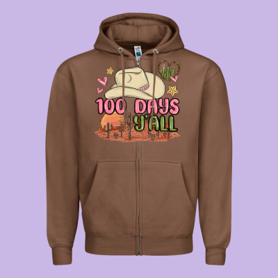 100 Days Y'all Malia Zipper Hoodie Designed By Maliassmallbusiness