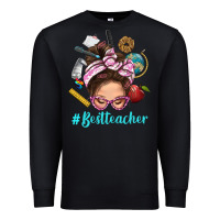 Black Best Teacher Messy Bun Bbs Premium Sweatshirt - BundleAndBundleShop