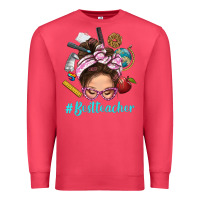 Cardinal Best Teacher Messy Bun Bbs Premium Sweatshirt - BundleAndBundleShop