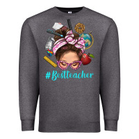 Charcoal Heather Best Teacher Messy Bun Bbs Premium Sweatshirt - BundleAndBundleShop
