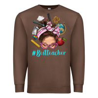 Chestnut Best Teacher Messy Bun Bbs Premium Sweatshirt - BundleAndBundleShop