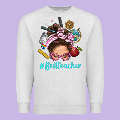 Best Teacher Messy Bun Bbs Premium Sweatshirt Designed By Bundleandbundleshop