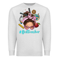 Oatmeal Heather Best Teacher Messy Bun Bbs Premium Sweatshirt - BundleAndBundleShop