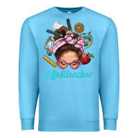 Ocean Blue Best Teacher Messy Bun Bbs Premium Sweatshirt - BundleAndBundleShop