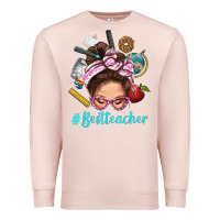 Pale Pink Best Teacher Messy Bun Bbs Premium Sweatshirt - BundleAndBundleShop