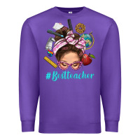 Purple Best Teacher Messy Bun Bbs Premium Sweatshirt - BundleAndBundleShop