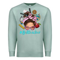Seafoam Best Teacher Messy Bun Bbs Premium Sweatshirt - BundleAndBundleShop