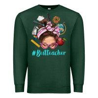 Sports Green Best Teacher Messy Bun Bbs Premium Sweatshirt - BundleAndBundleShop