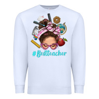 White Best Teacher Messy Bun Bbs Premium Sweatshirt - BundleAndBundleShop
