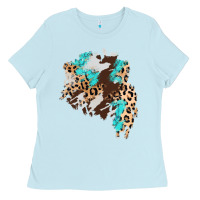 Baby Blue cowhide leopard turquoise patch Ladies Tee - AdoDesignShop
