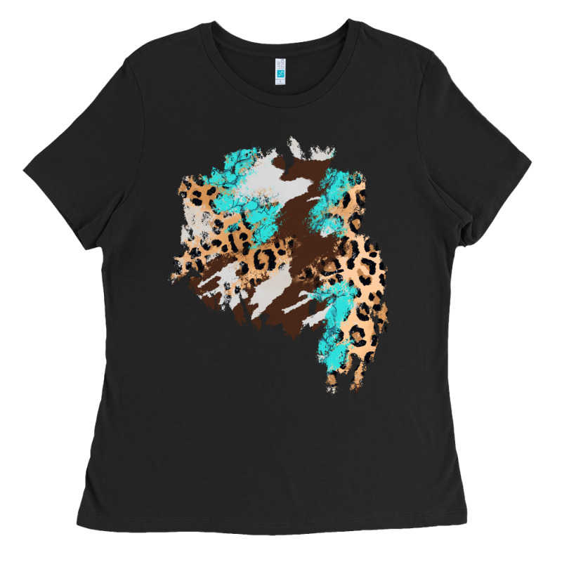 Cowhide Leopard Turquoise Patch Ladies Tee by AdoDesignShop | Teevron