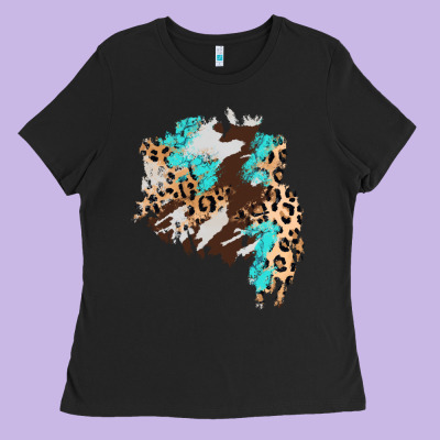 Cowhide Leopard Turquoise Patch Ladies Tee Designed By Adodesignshop