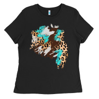 Black cowhide leopard turquoise patch Ladies Tee - AdoDesignShop