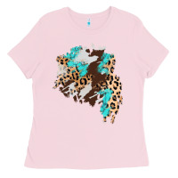 Bubblegum Pink cowhide leopard turquoise patch Ladies Tee - AdoDesignShop