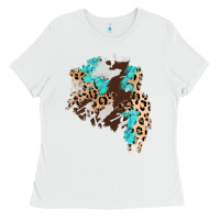 White cowhide leopard turquoise patch Ladies Tee - AdoDesignShop