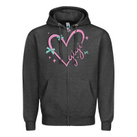 Charcoal Heather gigi with heart and ribbons Zipper Hoodie - MaliasSmallBusiness