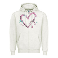 Oatmeal Heather gigi with heart and ribbons Zipper Hoodie - MaliasSmallBusiness