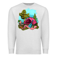 Oatmeal Heather Glamping Camp And Pink Tent Premium Sweatshirt - BundleAndBundleShop