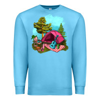 Ocean Blue Glamping Camp And Pink Tent Premium Sweatshirt - BundleAndBundleShop