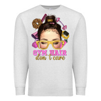 Oatmeal Heather Messy Bun Gym Hair Don't Care Bbs Premium Sweatshirt - BundleAndBundleShop