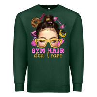 Sports Green Messy Bun Gym Hair Don't Care Bbs Premium Sweatshirt - BundleAndBundleShop